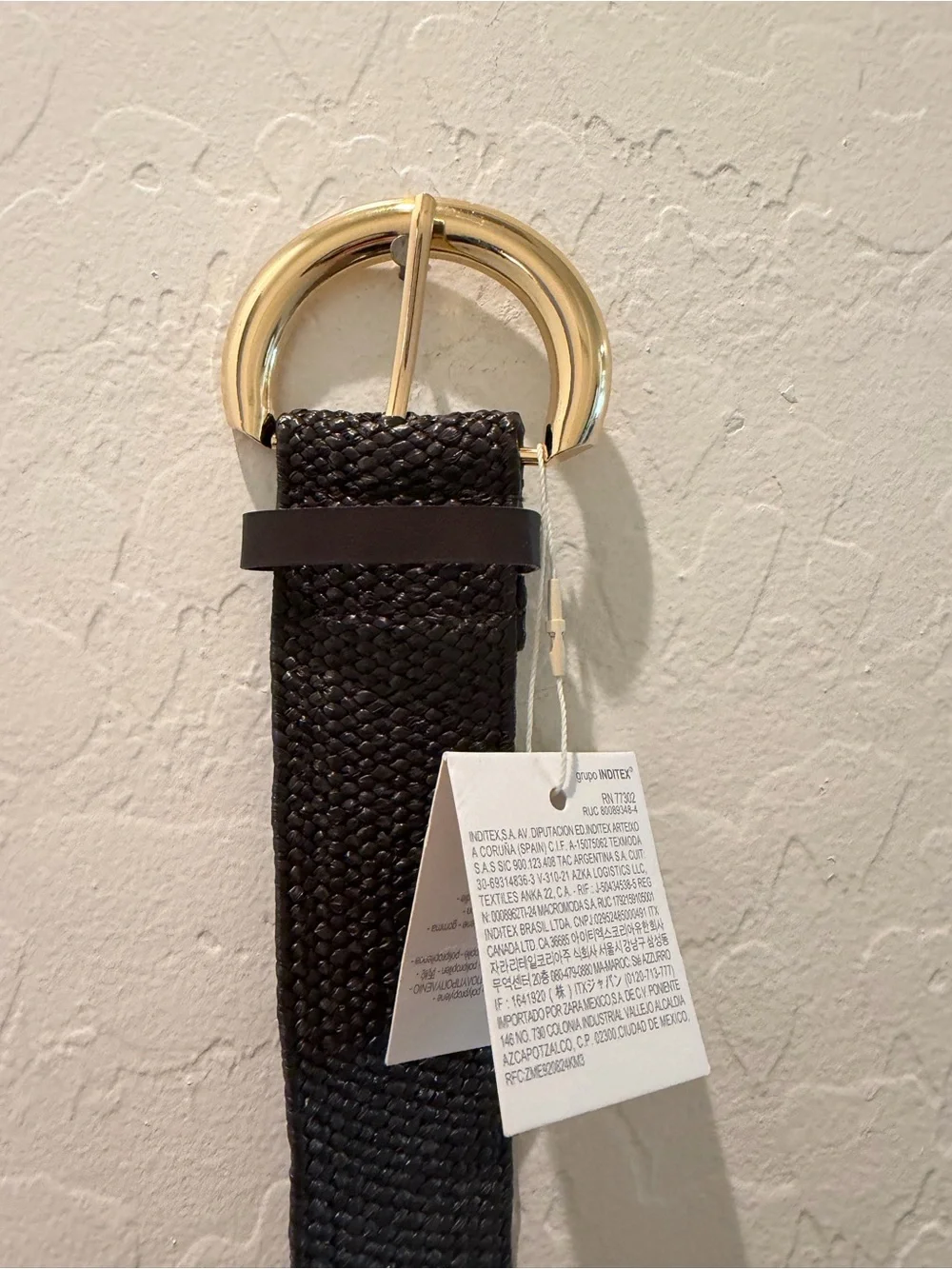 Zara Black Woven Belt with Gold Buckle